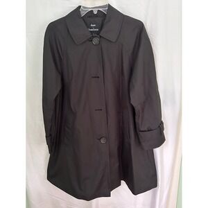 Dennis Basso Black Rain Coat Classic Button Front Trench Coat‎